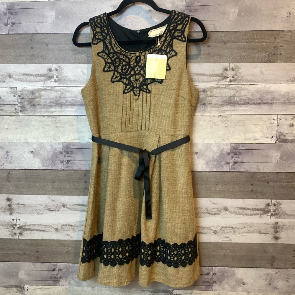NWT Areve Fall Dress Tan Black Lace Fit